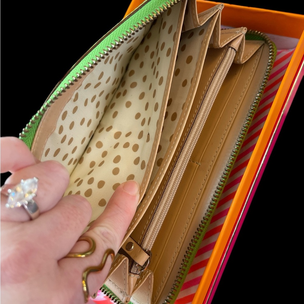 Kate Spade Neon Lime Green Zip Wallet & Neon Pink, Orange and Gold KS Box - Picture 8 of 16
